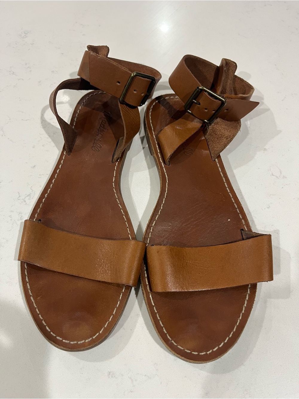 Madewell Tan Leather Ankle-Strap Sandals